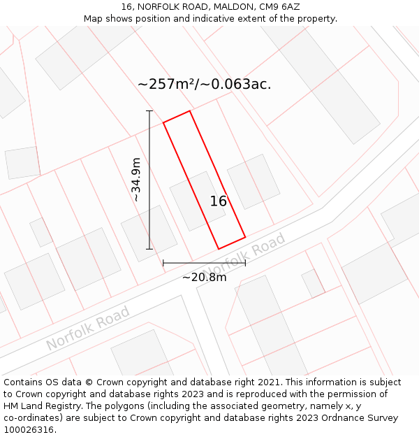 16, NORFOLK ROAD, MALDON, CM9 6AZ: Plot and title map