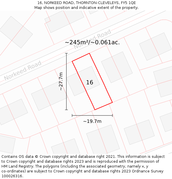 16, NORKEED ROAD, THORNTON-CLEVELEYS, FY5 1QE: Plot and title map