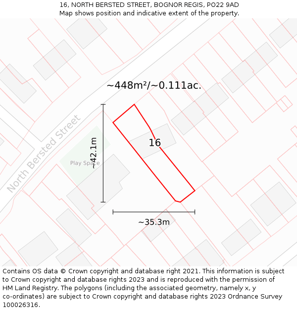 16, NORTH BERSTED STREET, BOGNOR REGIS, PO22 9AD: Plot and title map