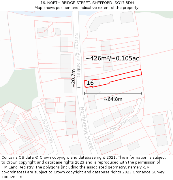 16, NORTH BRIDGE STREET, SHEFFORD, SG17 5DH: Plot and title map