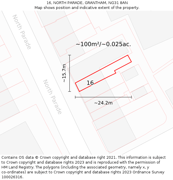 16, NORTH PARADE, GRANTHAM, NG31 8AN: Plot and title map