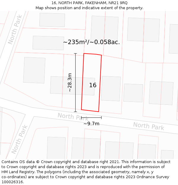 16, NORTH PARK, FAKENHAM, NR21 9RQ: Plot and title map