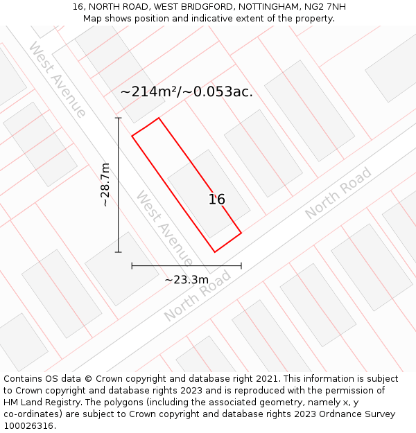 16, NORTH ROAD, WEST BRIDGFORD, NOTTINGHAM, NG2 7NH: Plot and title map