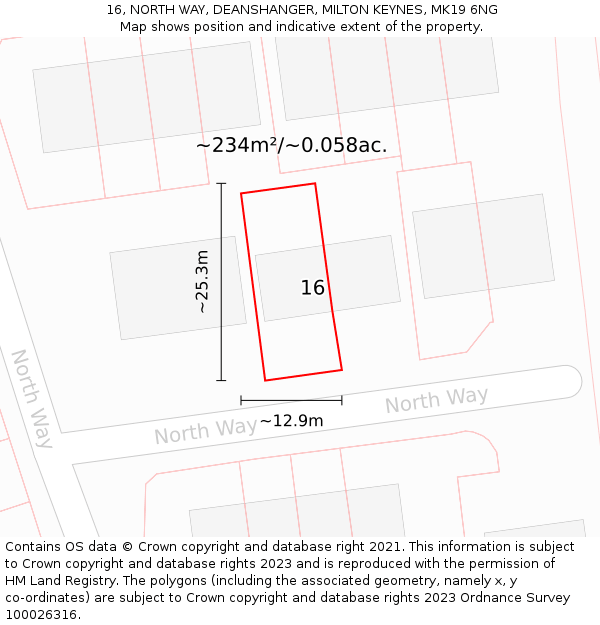 16, NORTH WAY, DEANSHANGER, MILTON KEYNES, MK19 6NG: Plot and title map