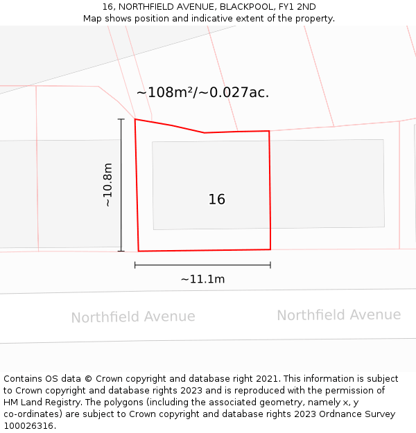 16, NORTHFIELD AVENUE, BLACKPOOL, FY1 2ND: Plot and title map