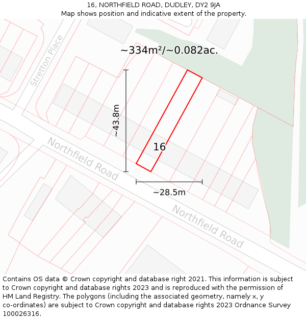 16, NORTHFIELD ROAD, DUDLEY, DY2 9JA: Plot and title map