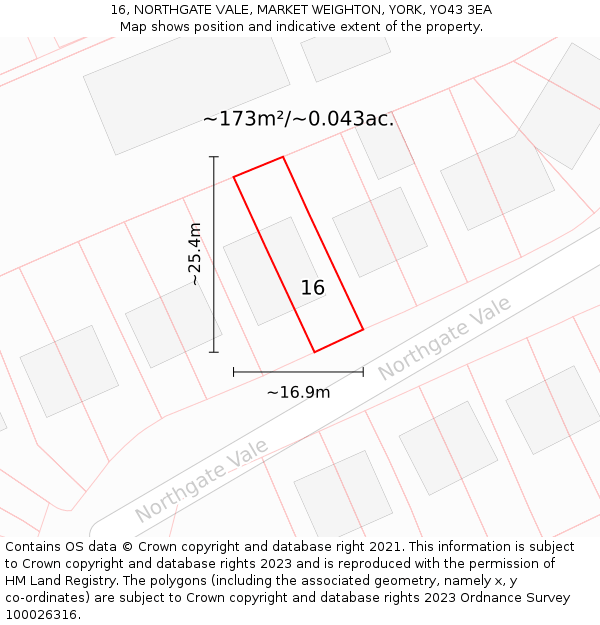 16, NORTHGATE VALE, MARKET WEIGHTON, YORK, YO43 3EA: Plot and title map