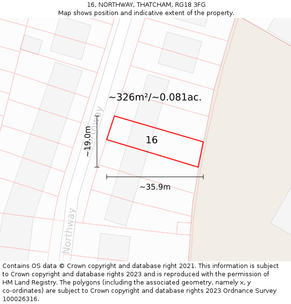 16, NORTHWAY, THATCHAM, RG18 3FG: Plot and title map