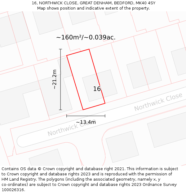 16, NORTHWICK CLOSE, GREAT DENHAM, BEDFORD, MK40 4SY: Plot and title map