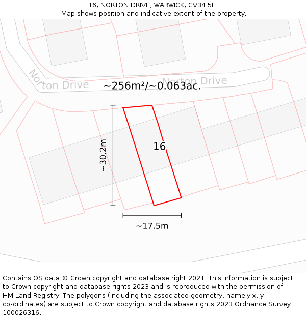 16, NORTON DRIVE, WARWICK, CV34 5FE: Plot and title map