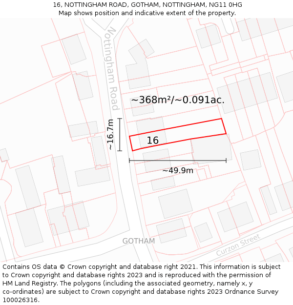 16, NOTTINGHAM ROAD, GOTHAM, NOTTINGHAM, NG11 0HG: Plot and title map