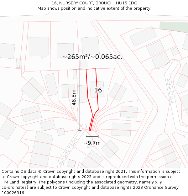 16, NURSERY COURT, BROUGH, HU15 1DG: Plot and title map