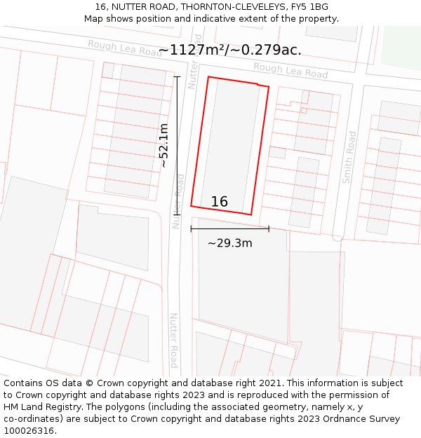 16, NUTTER ROAD, THORNTON-CLEVELEYS, FY5 1BG: Plot and title map