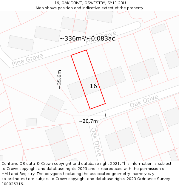 16, OAK DRIVE, OSWESTRY, SY11 2RU: Plot and title map