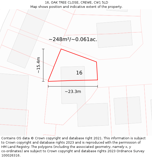16, OAK TREE CLOSE, CREWE, CW1 5LD: Plot and title map