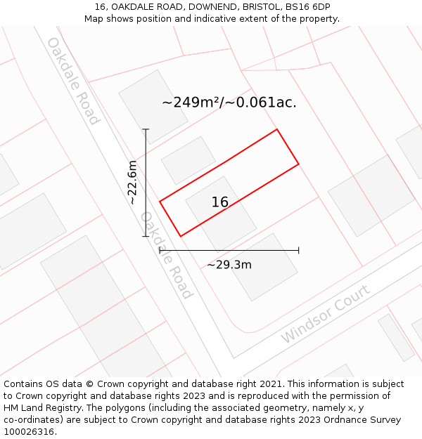 16, OAKDALE ROAD, DOWNEND, BRISTOL, BS16 6DP: Plot and title map