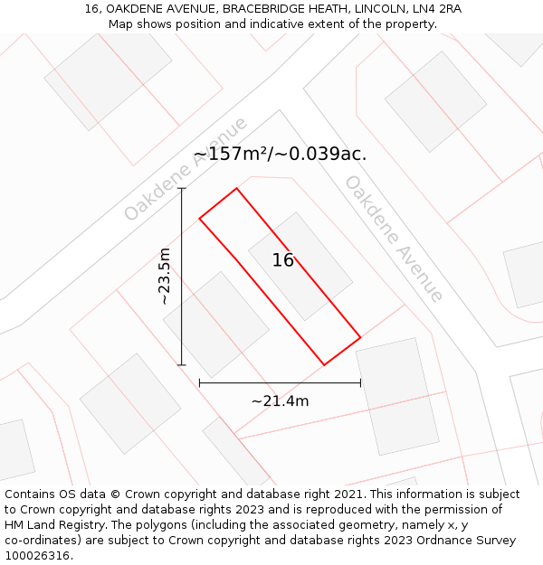 16, OAKDENE AVENUE, BRACEBRIDGE HEATH, LINCOLN, LN4 2RA: Plot and title map