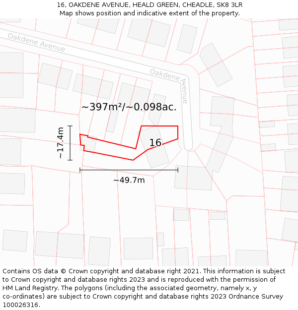 16, OAKDENE AVENUE, HEALD GREEN, CHEADLE, SK8 3LR: Plot and title map