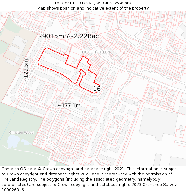 16, OAKFIELD DRIVE, WIDNES, WA8 8RG: Plot and title map