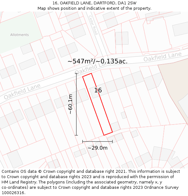 16, OAKFIELD LANE, DARTFORD, DA1 2SW: Plot and title map