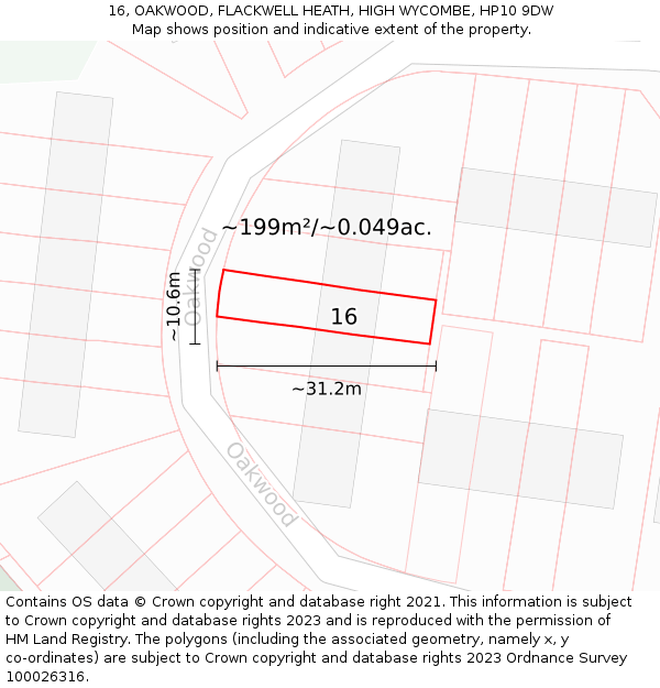 16, OAKWOOD, FLACKWELL HEATH, HIGH WYCOMBE, HP10 9DW: Plot and title map