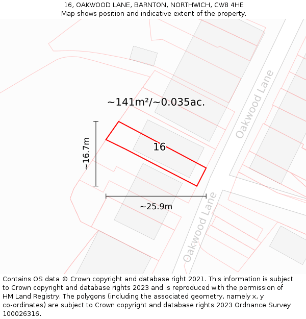 16, OAKWOOD LANE, BARNTON, NORTHWICH, CW8 4HE: Plot and title map