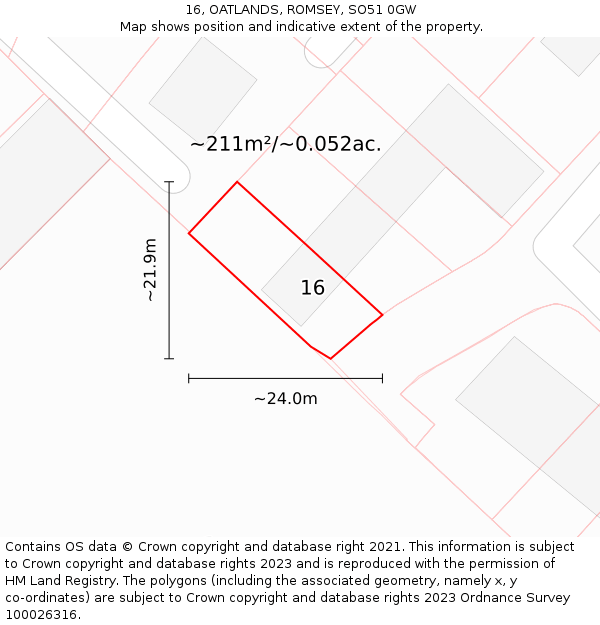 16, OATLANDS, ROMSEY, SO51 0GW: Plot and title map