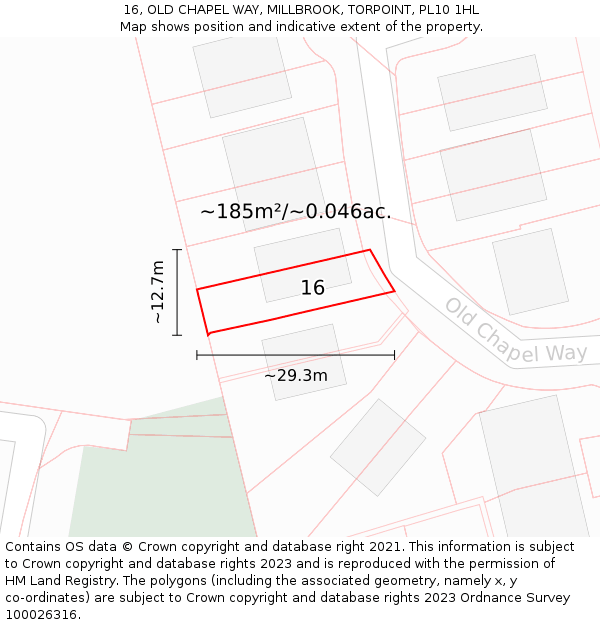 16, OLD CHAPEL WAY, MILLBROOK, TORPOINT, PL10 1HL: Plot and title map