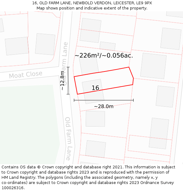 16, OLD FARM LANE, NEWBOLD VERDON, LEICESTER, LE9 9PX: Plot and title map