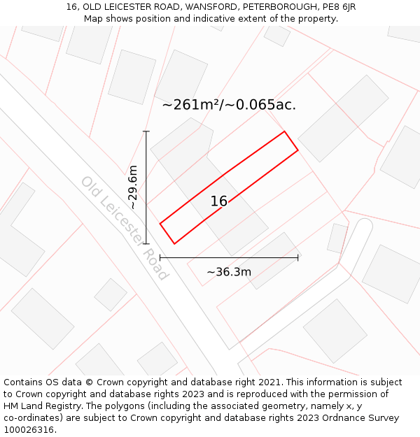 16, OLD LEICESTER ROAD, WANSFORD, PETERBOROUGH, PE8 6JR: Plot and title map