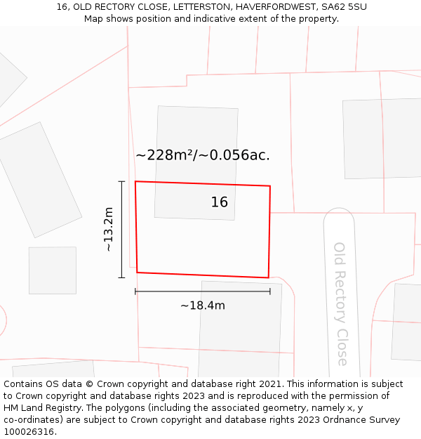 16, OLD RECTORY CLOSE, LETTERSTON, HAVERFORDWEST, SA62 5SU: Plot and title map