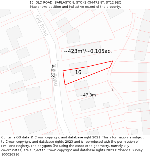 16, OLD ROAD, BARLASTON, STOKE-ON-TRENT, ST12 9EQ: Plot and title map