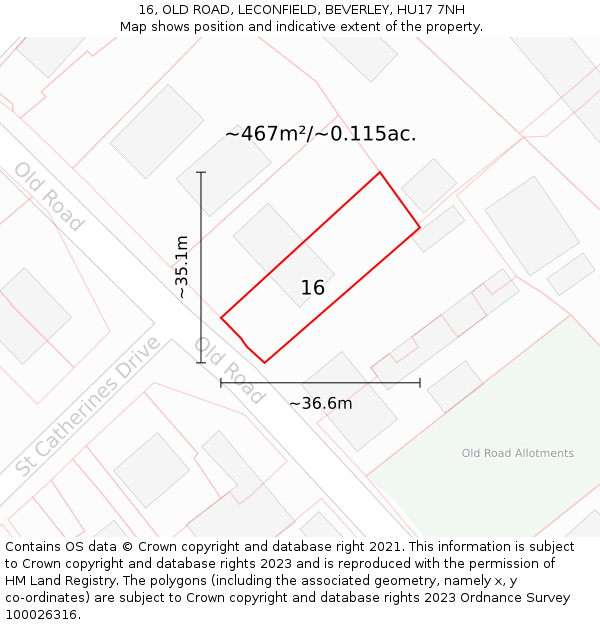 16, OLD ROAD, LECONFIELD, BEVERLEY, HU17 7NH: Plot and title map