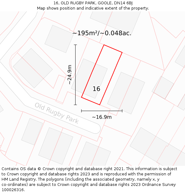 16, OLD RUGBY PARK, GOOLE, DN14 6BJ: Plot and title map