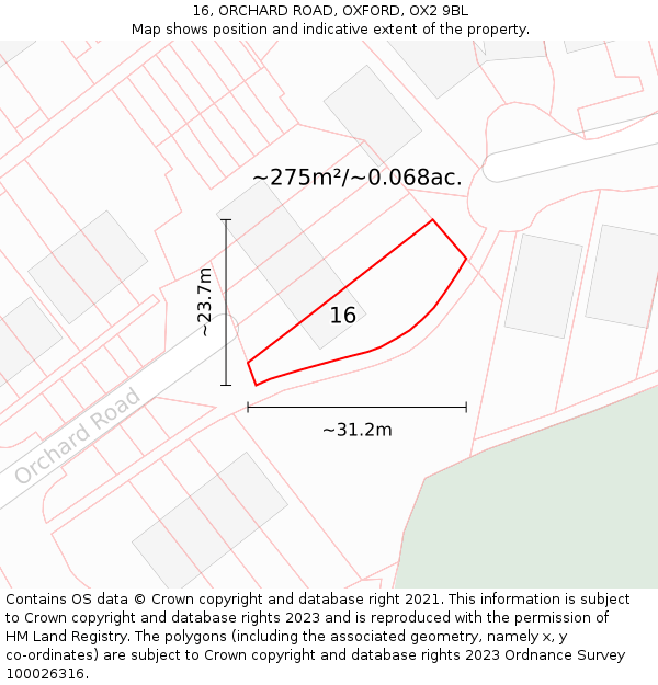 16, ORCHARD ROAD, OXFORD, OX2 9BL: Plot and title map