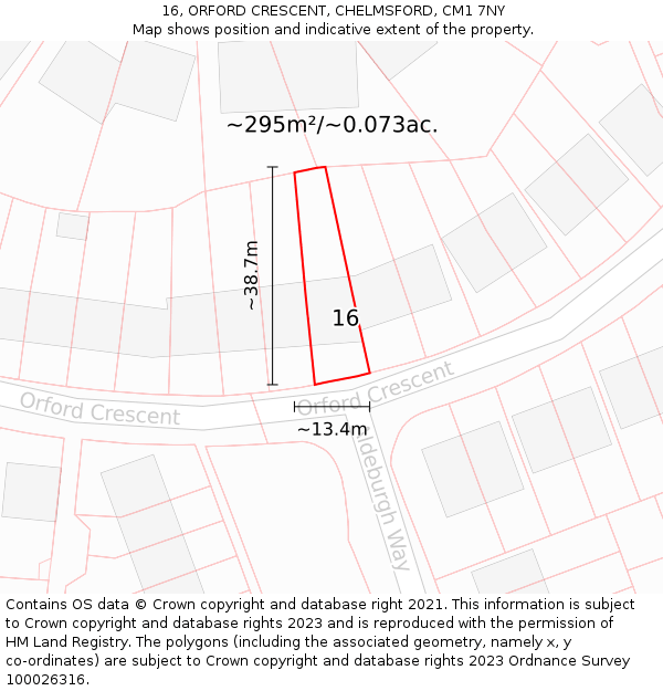 16, ORFORD CRESCENT, CHELMSFORD, CM1 7NY: Plot and title map