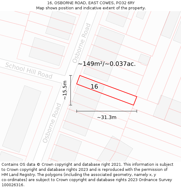 16, OSBORNE ROAD, EAST COWES, PO32 6RY: Plot and title map