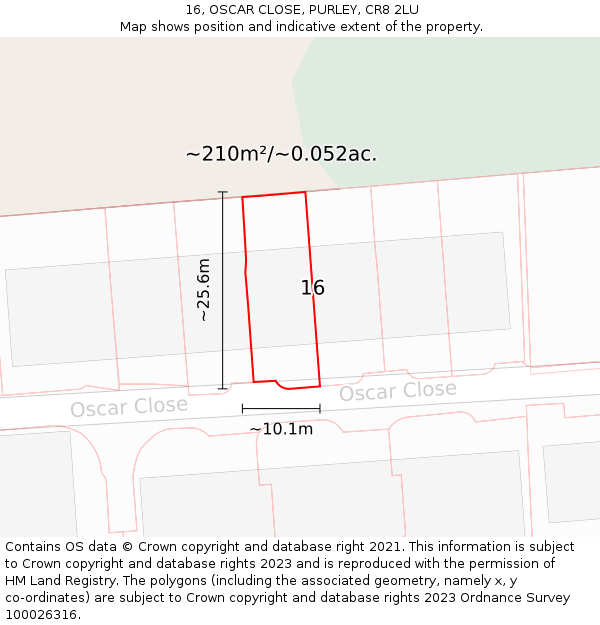 16, OSCAR CLOSE, PURLEY, CR8 2LU: Plot and title map