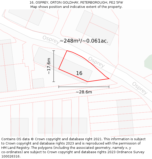 16, OSPREY, ORTON GOLDHAY, PETERBOROUGH, PE2 5FW: Plot and title map