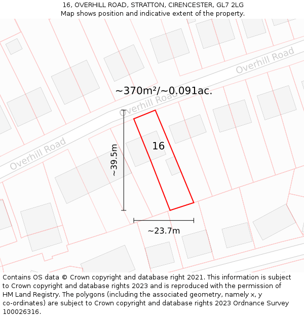 16, OVERHILL ROAD, STRATTON, CIRENCESTER, GL7 2LG: Plot and title map