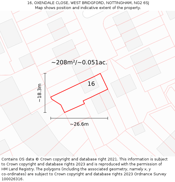 16, OXENDALE CLOSE, WEST BRIDGFORD, NOTTINGHAM, NG2 6SJ: Plot and title map