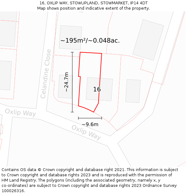 16, OXLIP WAY, STOWUPLAND, STOWMARKET, IP14 4DT: Plot and title map