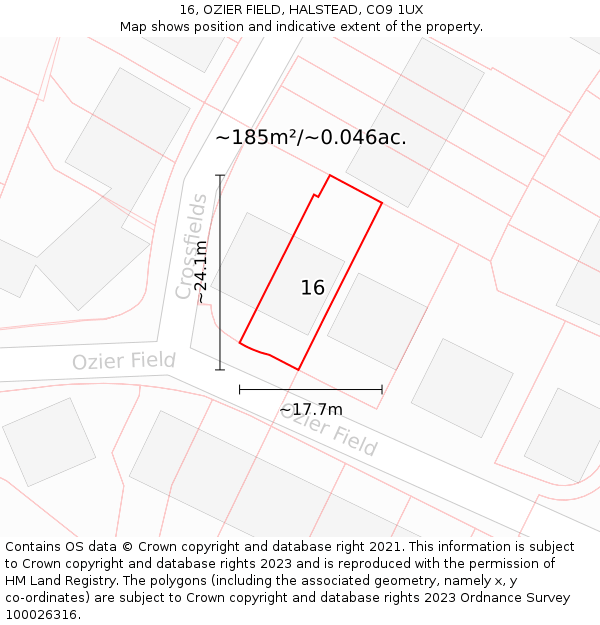 16, OZIER FIELD, HALSTEAD, CO9 1UX: Plot and title map