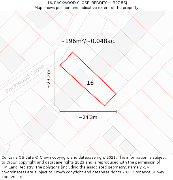 16, PACKWOOD CLOSE, REDDITCH, B97 5SJ: Plot and title map