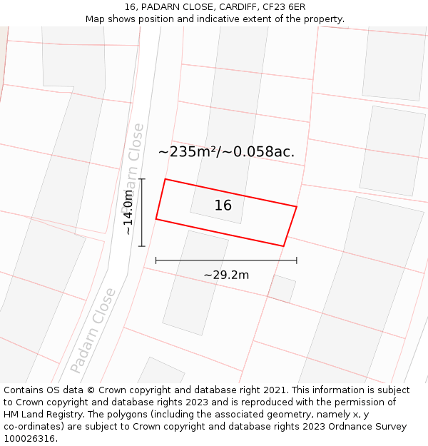 16, PADARN CLOSE, CARDIFF, CF23 6ER: Plot and title map