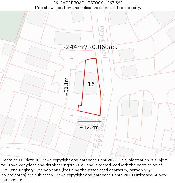 16, PAGET ROAD, IBSTOCK, LE67 6AF: Plot and title map