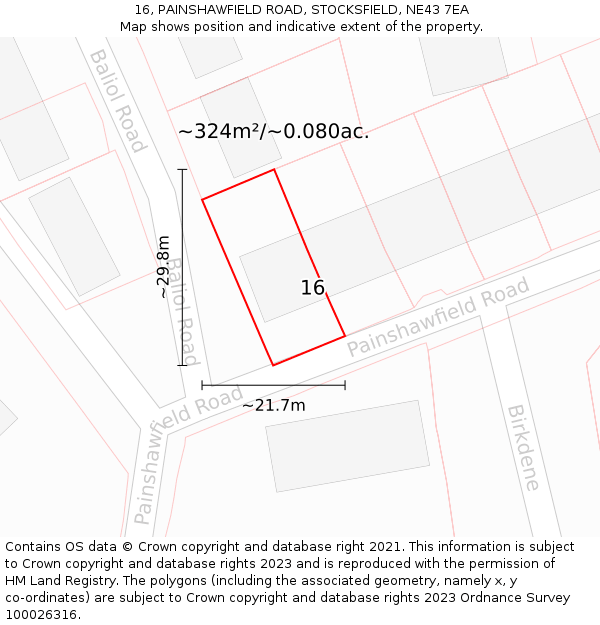 16, PAINSHAWFIELD ROAD, STOCKSFIELD, NE43 7EA: Plot and title map