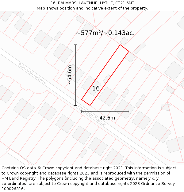 16, PALMARSH AVENUE, HYTHE, CT21 6NT: Plot and title map