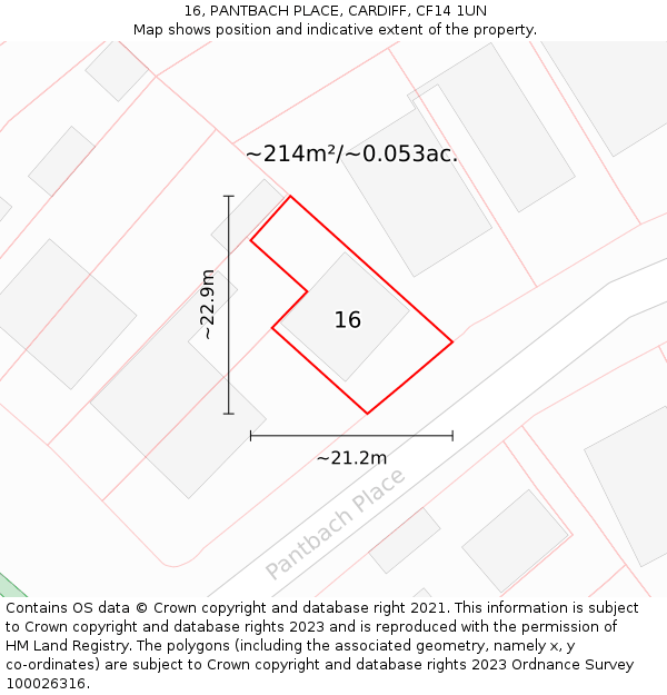 16, PANTBACH PLACE, CARDIFF, CF14 1UN: Plot and title map