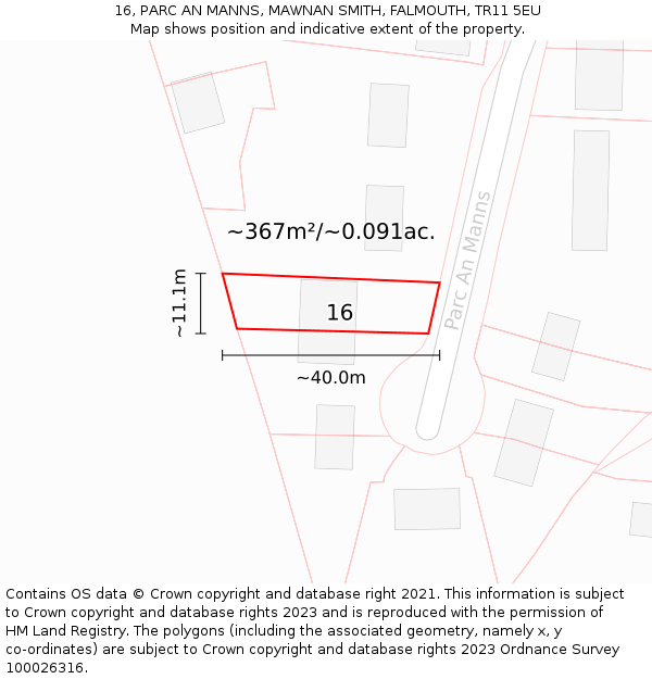 16, PARC AN MANNS, MAWNAN SMITH, FALMOUTH, TR11 5EU: Plot and title map